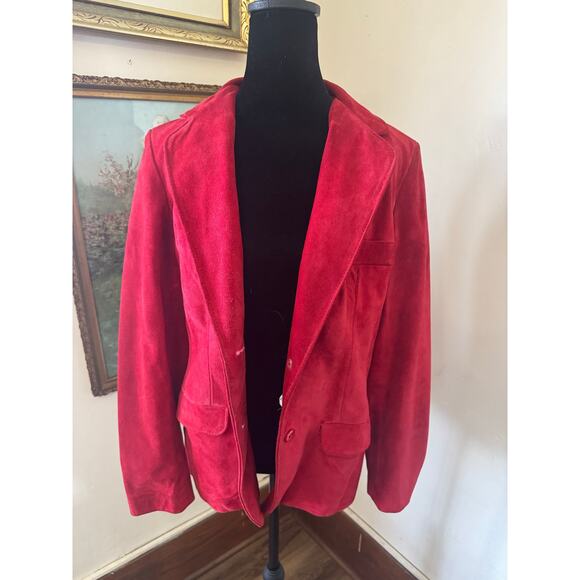Vintage Split End Ltd Red Suede Blazer Jacket Size 14 - Picture 2 of 13